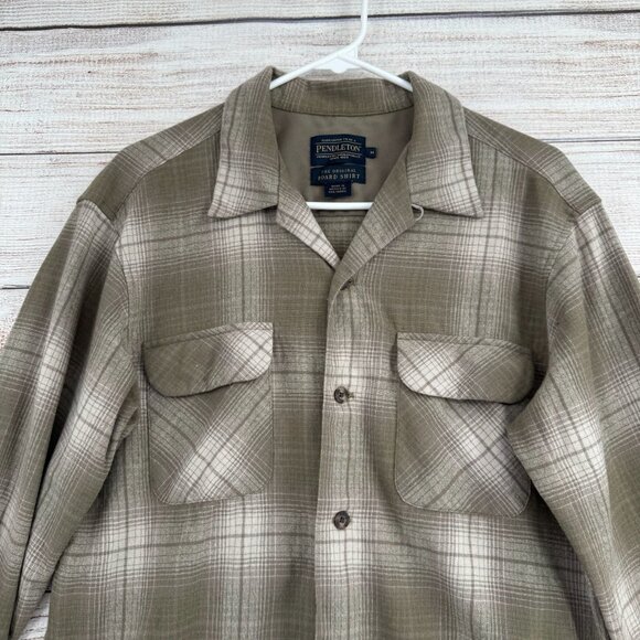 PENDLETON Original‎ Board Shirt Men's M 100% Virgin Wool Tan Plaid Flannel - Picture 4 of 13